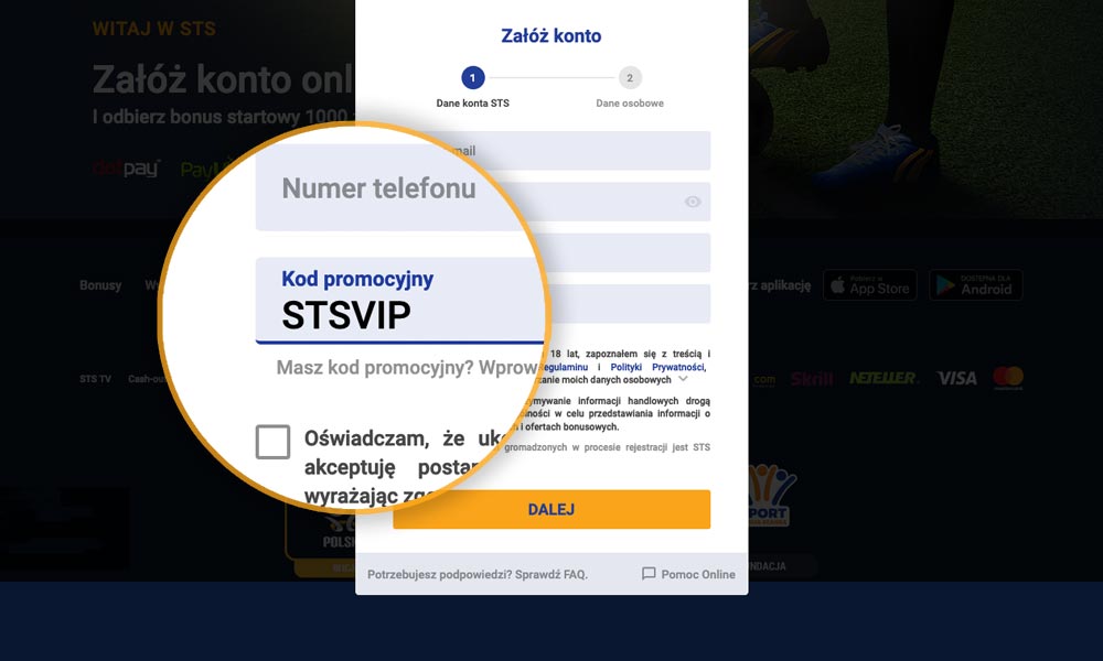 Rejestracja STS kod bonusowy 2020
