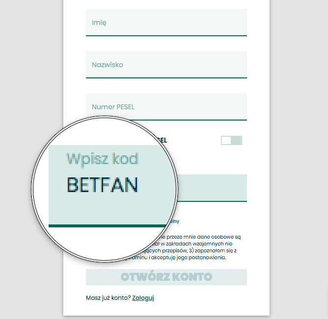 Kod Promocyjny BETFAN - rejestracja