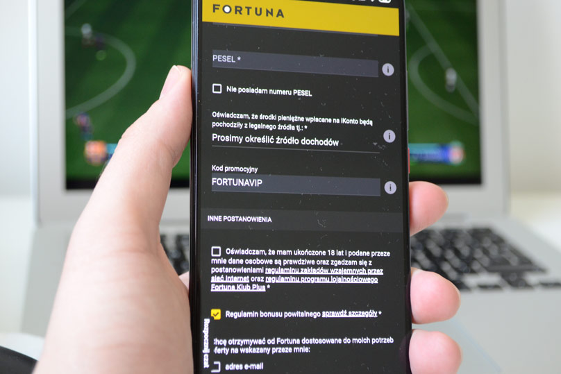 Fortuna rejestracja z kodem promocyjnym