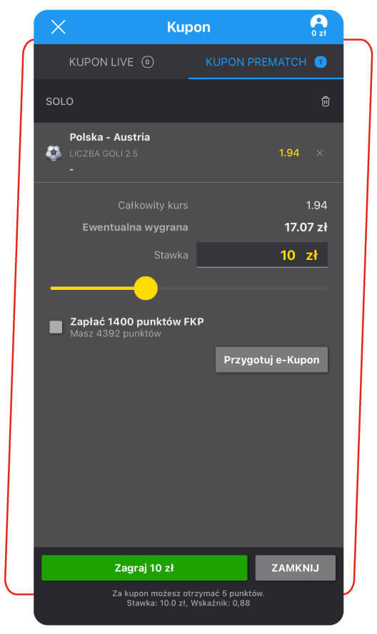 Polska - Austria kursy na under 2.5 gola